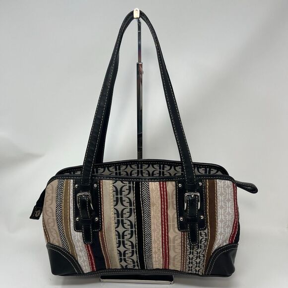 FOSSIL Bag Women's Leather Suede Textile Patchwork Logo Striped Shoulder Purse - Picture 4 of 14